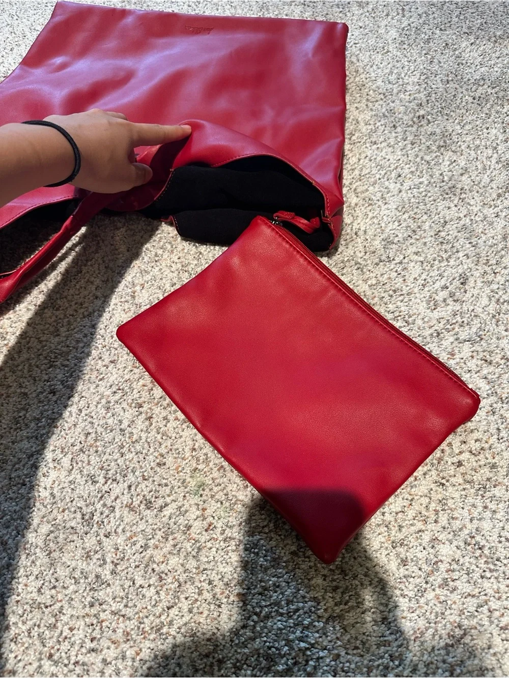 NEW Sam Edelman Red Leather Tote Bag with Wristlet and Card Pouch bag set